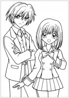 Coloring manga drawing boy and girl in school suit