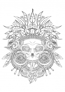 Coloring aztec skull black white