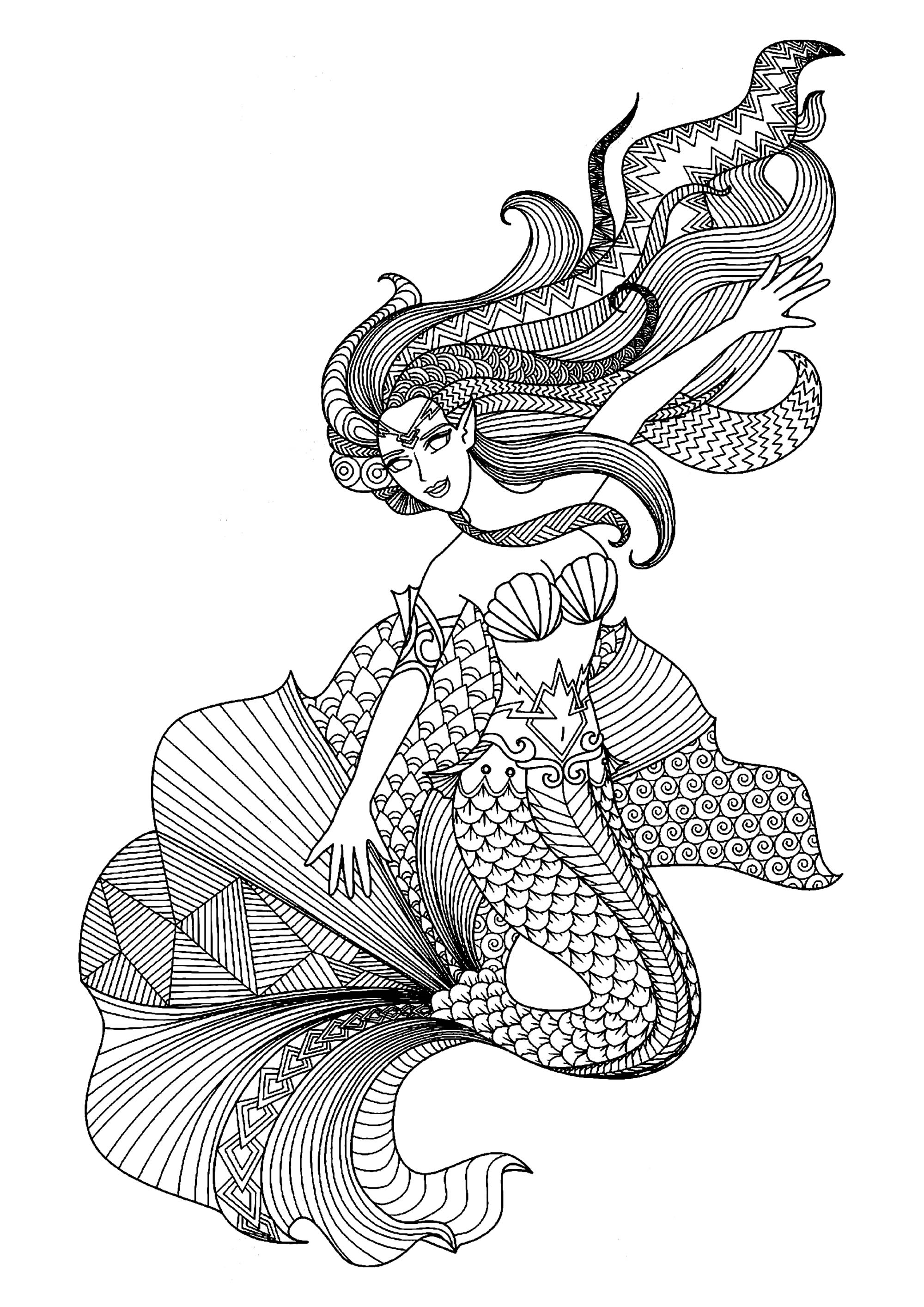 Mermaid Drawings Coloring Page