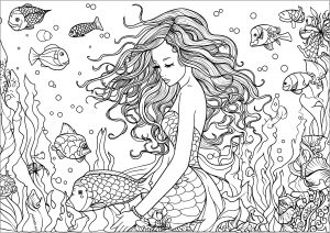 Coloring mermaid and fishes isa