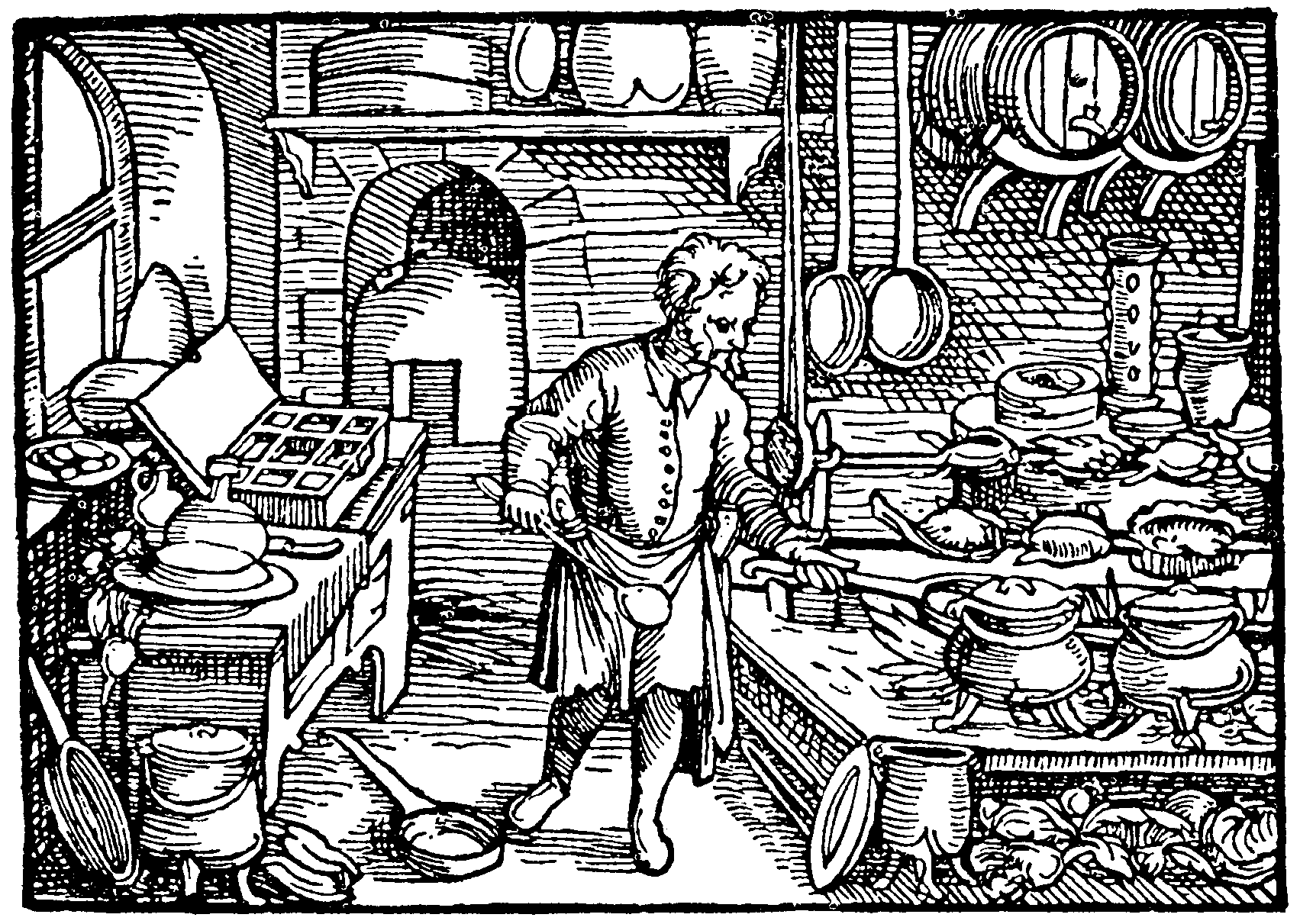 Here is what looked like a castle kitchen in the middle ages! A perfect print for coloring, lots of areas to color