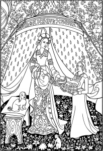 Coloring page the lady with the unicorn tapestry