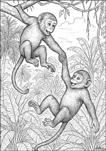 Playing macaques in the canopy