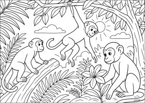 Mischievous monkeys in the jungle