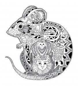 Download Rat On Floral Patterns Mouses Adult Coloring Pages