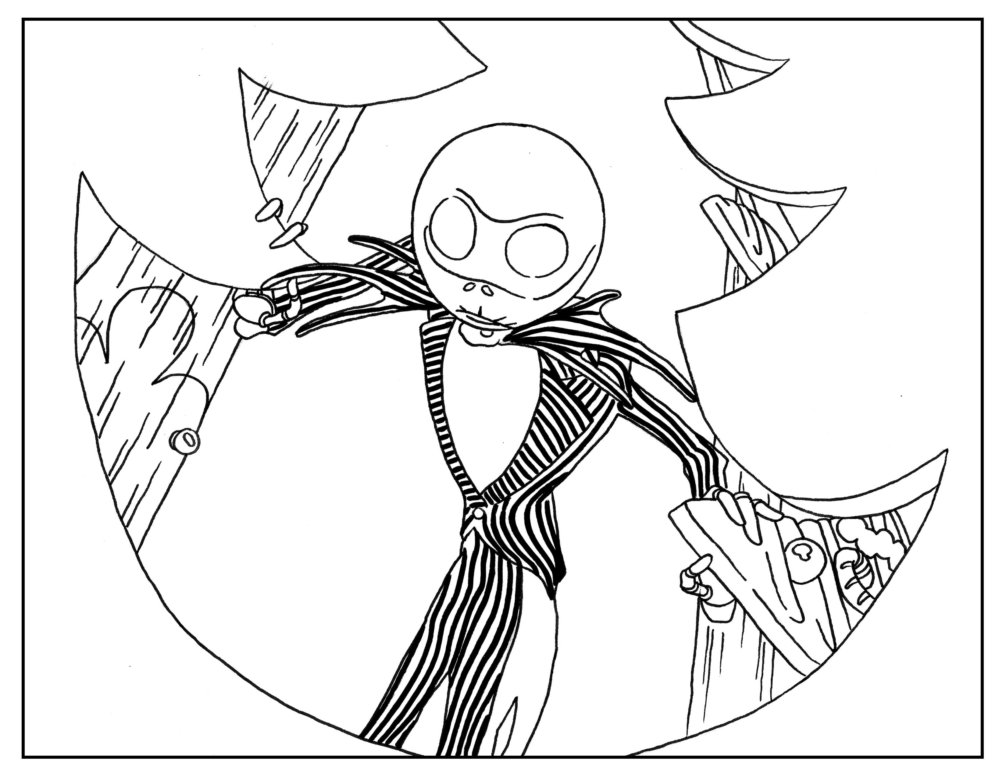 Coloring page inspired by Tim Burton's animation movie Nightmare before Christmas