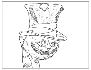 Printable Tim Burton Coloring Page for adults : Cheshire Cat