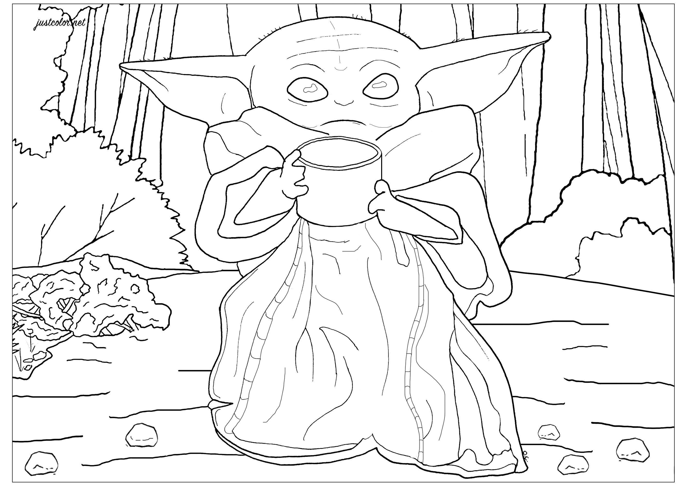 baby yoda pumpkin coloring pages