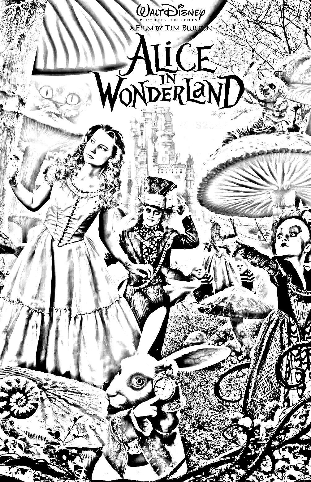 Coloring poster Alice in Wonderland Tim Burton (Disney)This coloring page is perfect for fans of the movie, as it allows you to relive the adventures of Alice and her companions.
