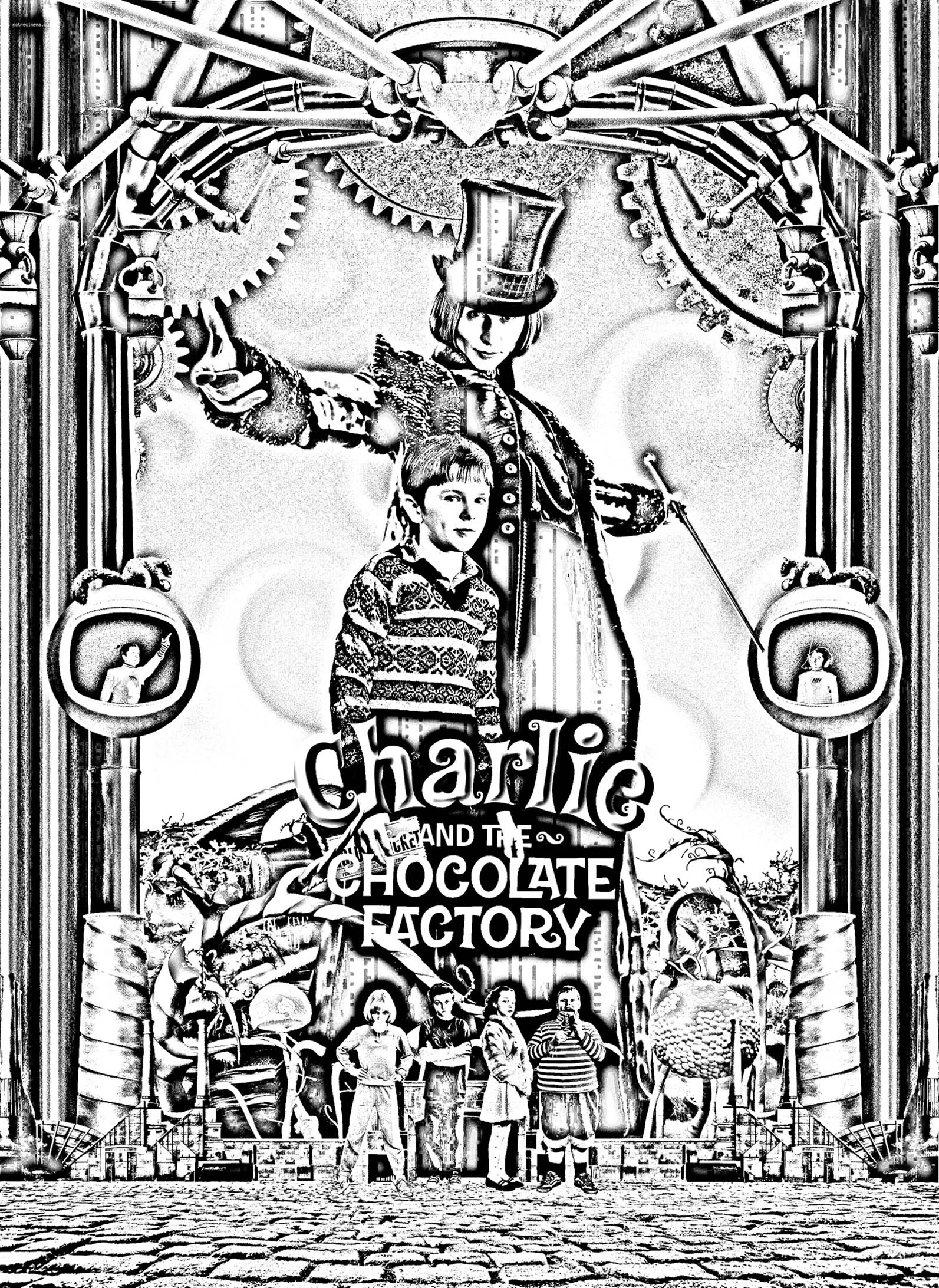 Charlie and the Chocolate Factory Movie Poster in Black & White