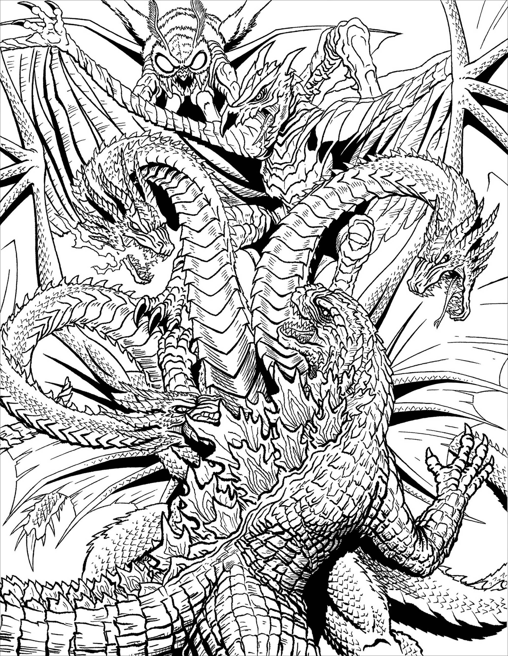 Download Monster vs Dragon - Myths & legends Adult Coloring Pages