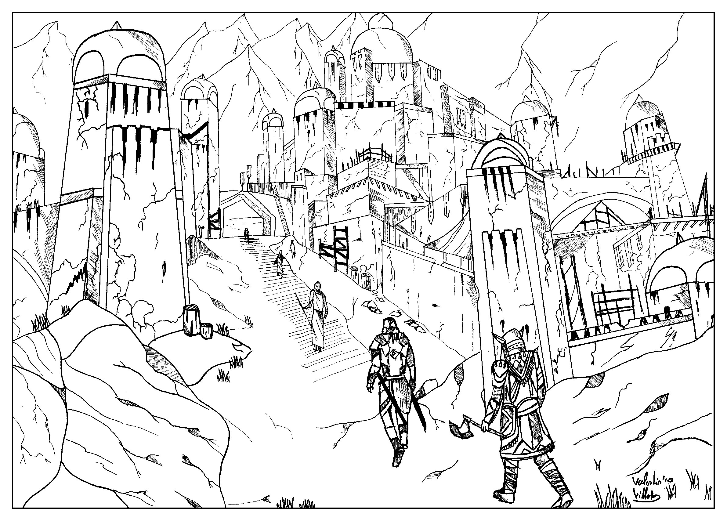 Coloring page inspired by the video games The Elder-scroll Online, Artist : Valentin