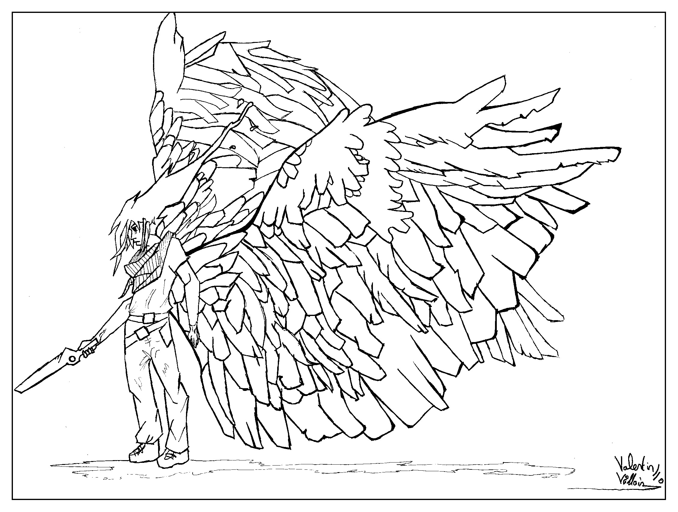 Coloring pages of a winged man, inspired by Icar, Artist : Valentin