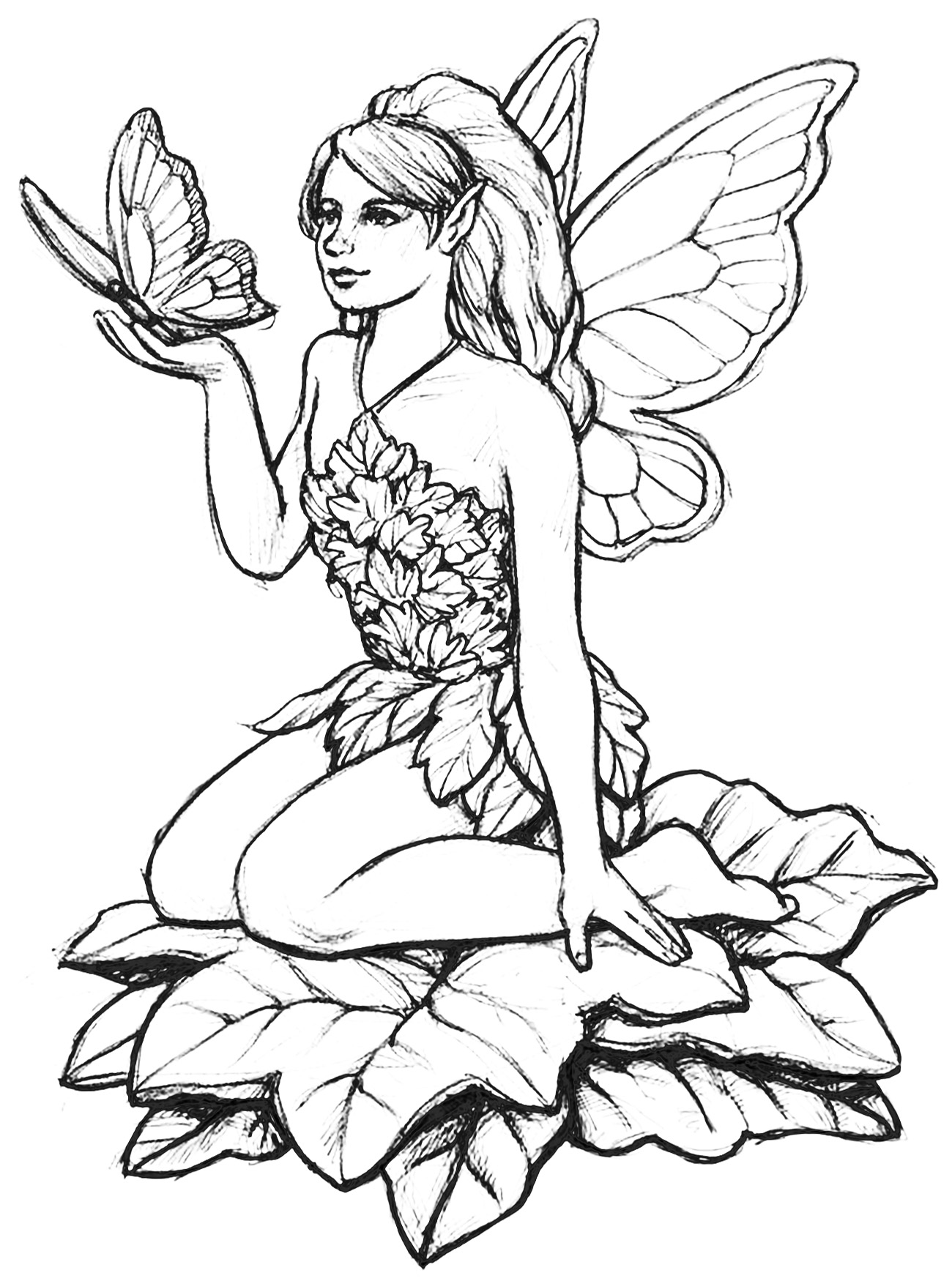 Fairy and butterfly - Myths & legends Adult Coloring Pages