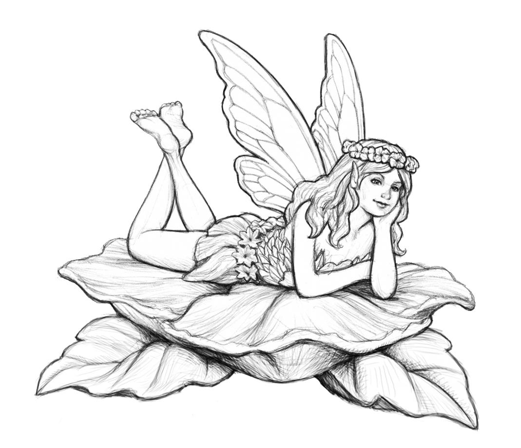 Fairy on leaves - Myths & legends Adult Coloring Pages