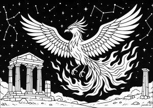 Legendary phoenix under a starry sky