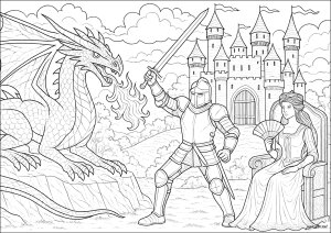 Valiant knight facing the dragon