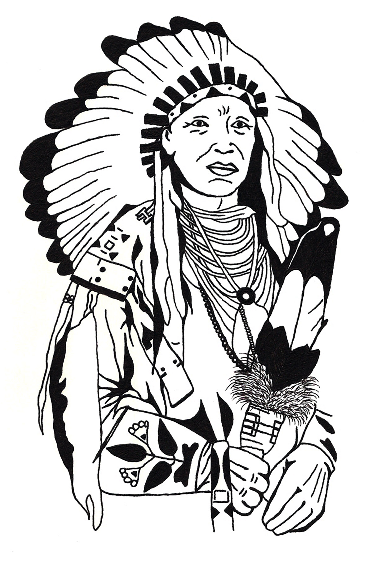 Superb coloring drawing of an American Indian chief