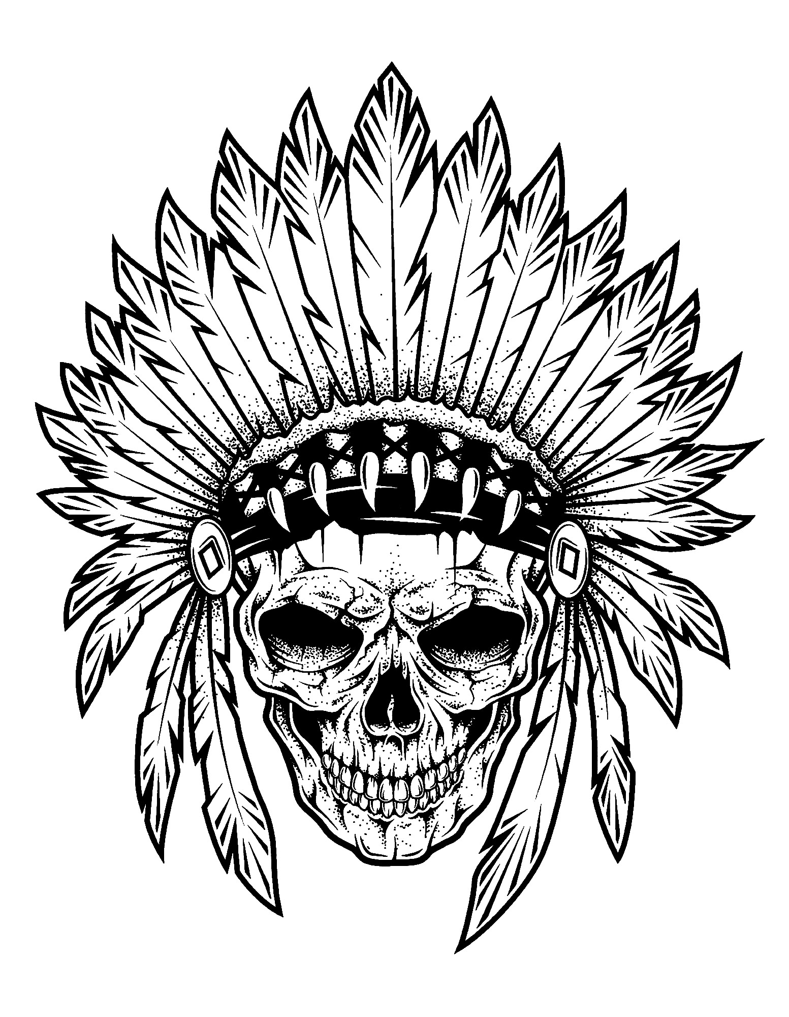 Indian chief skull - Native American Adult Coloring Pages