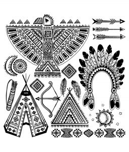 Coloring page native american various symbols