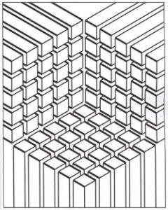 Printable Optical Illusions (Op Art) Coloring Page for adult : Illusion-optic-cubes