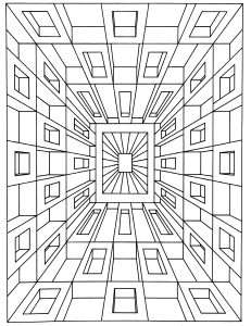 Printable Optical Illusions (Op Art) Coloring Page for adult : Impression of depth