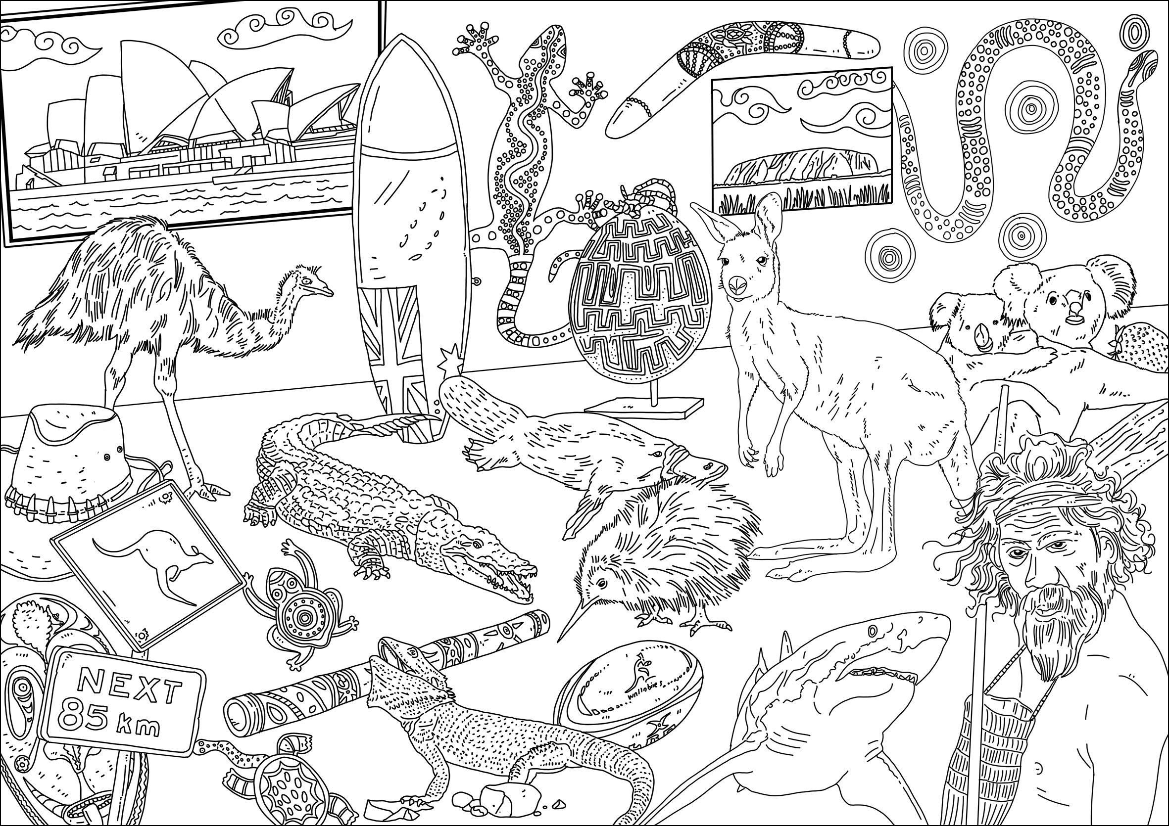 Different animals and symbols of Australia, Artist : Frédéric Brogard