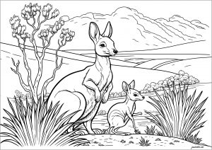 Coloiring two kangaroos