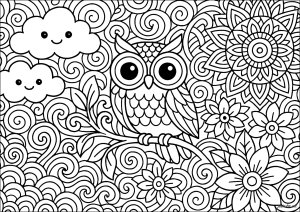 Owl dreaming among the flowers