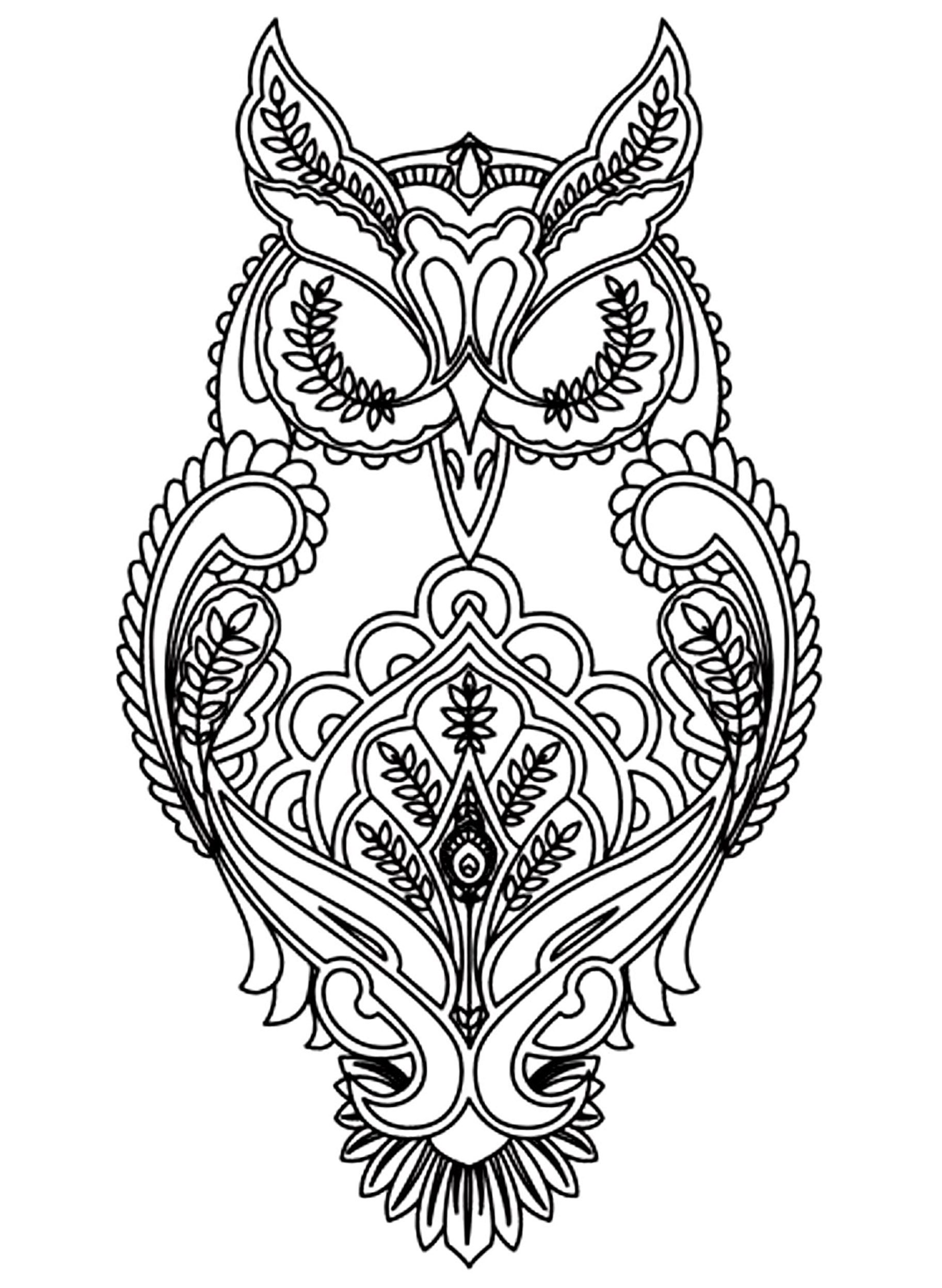 complex owl coloring pages