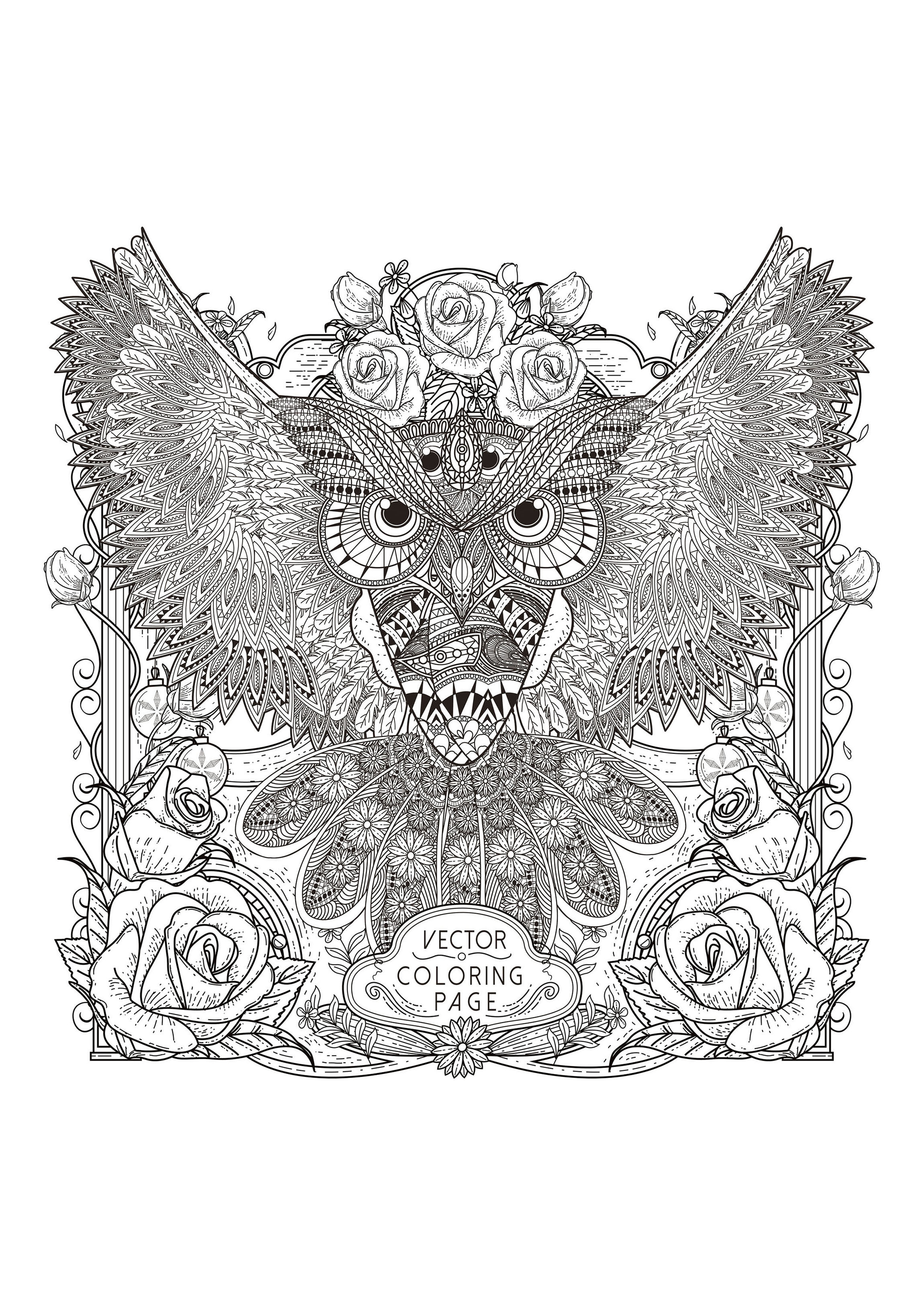 Owl with complex patterns - Owls Adult Coloring Pages