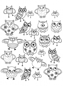 Coloring page doodle owls 1 1