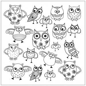 Coloring page doodle owls 2