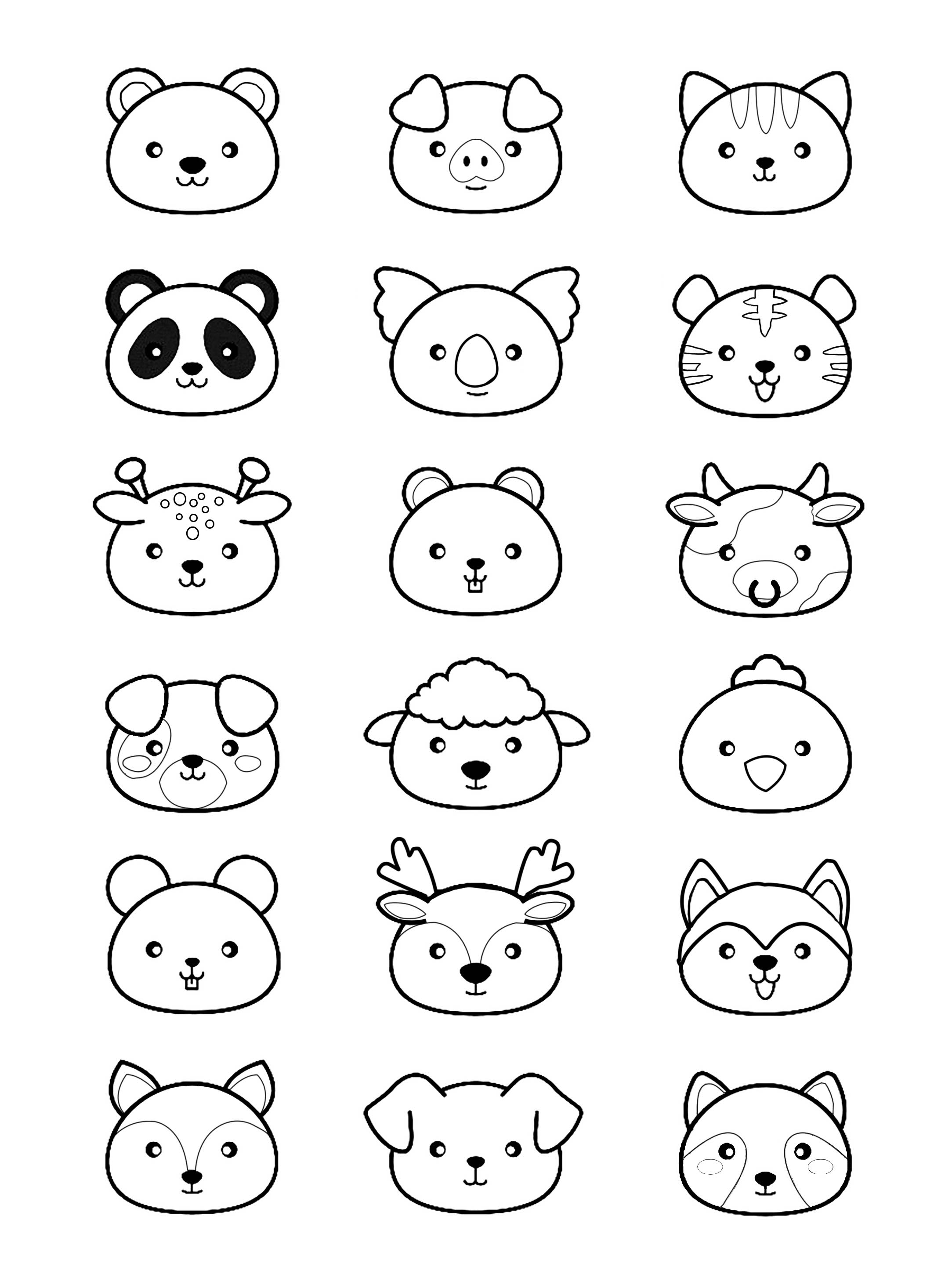 Kawaii animals - P&a Adult Coloring Pages