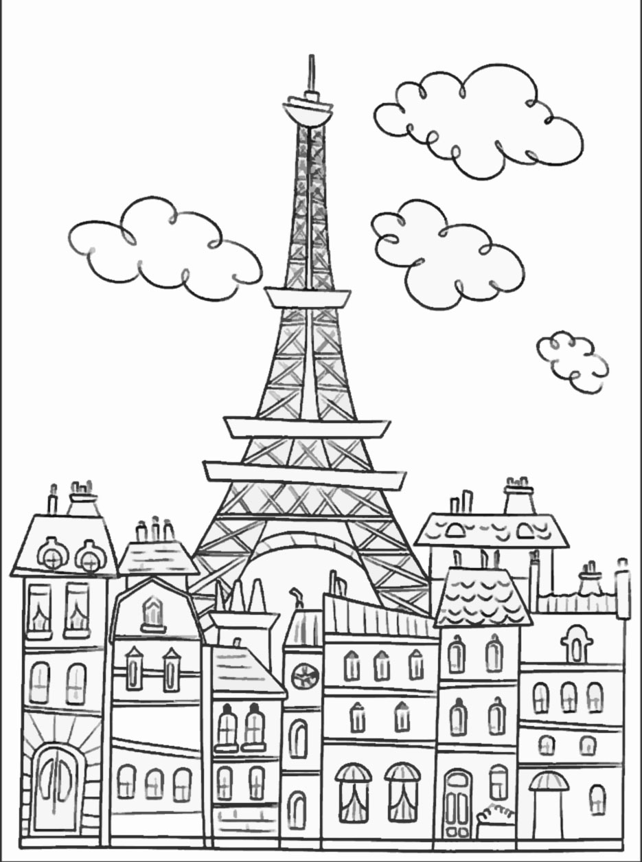 The Eiffel Tower : symbol of Paris, very cute drawing to print & color