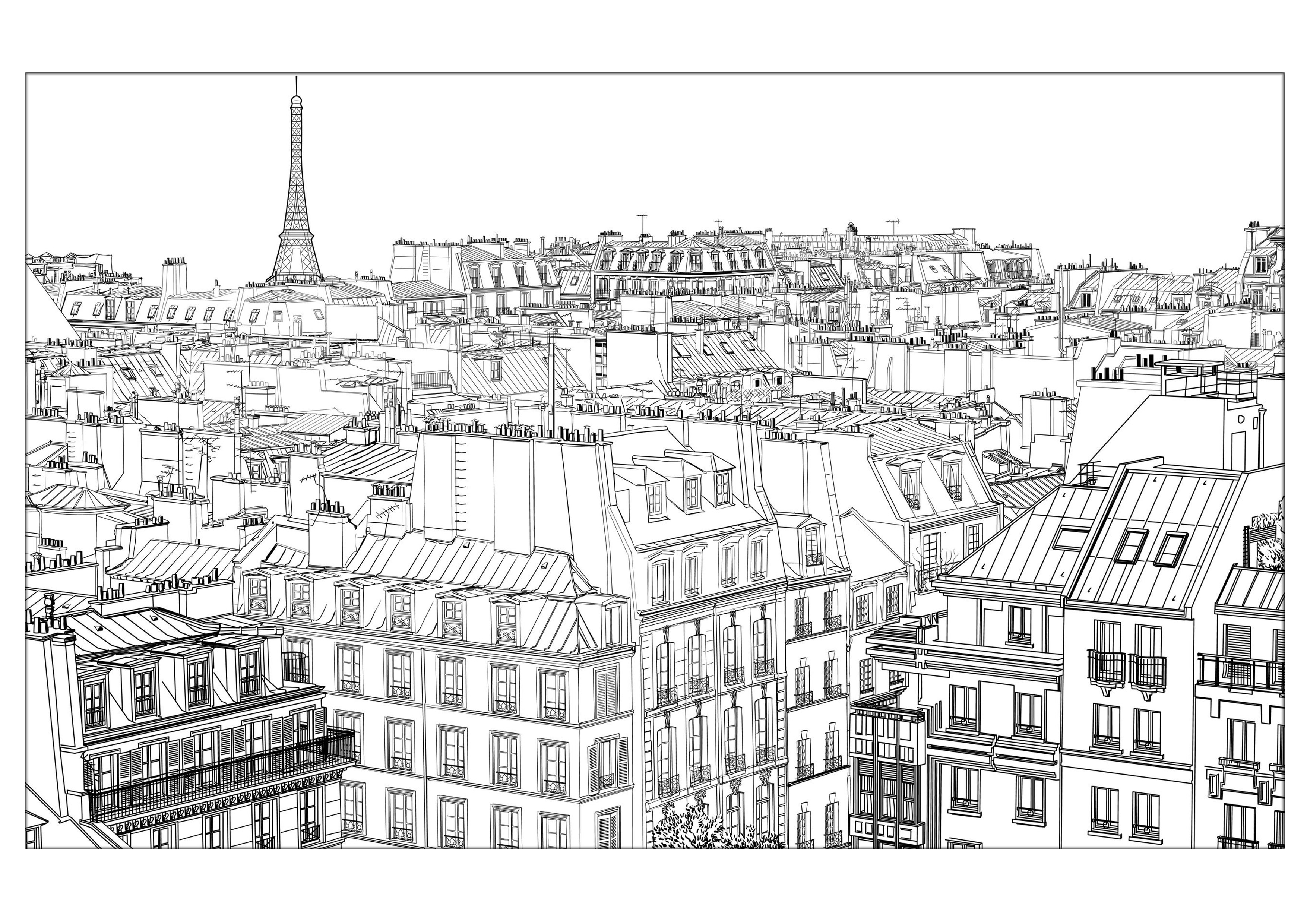 Colorir online grátis para adultos paris city street vintage vecto