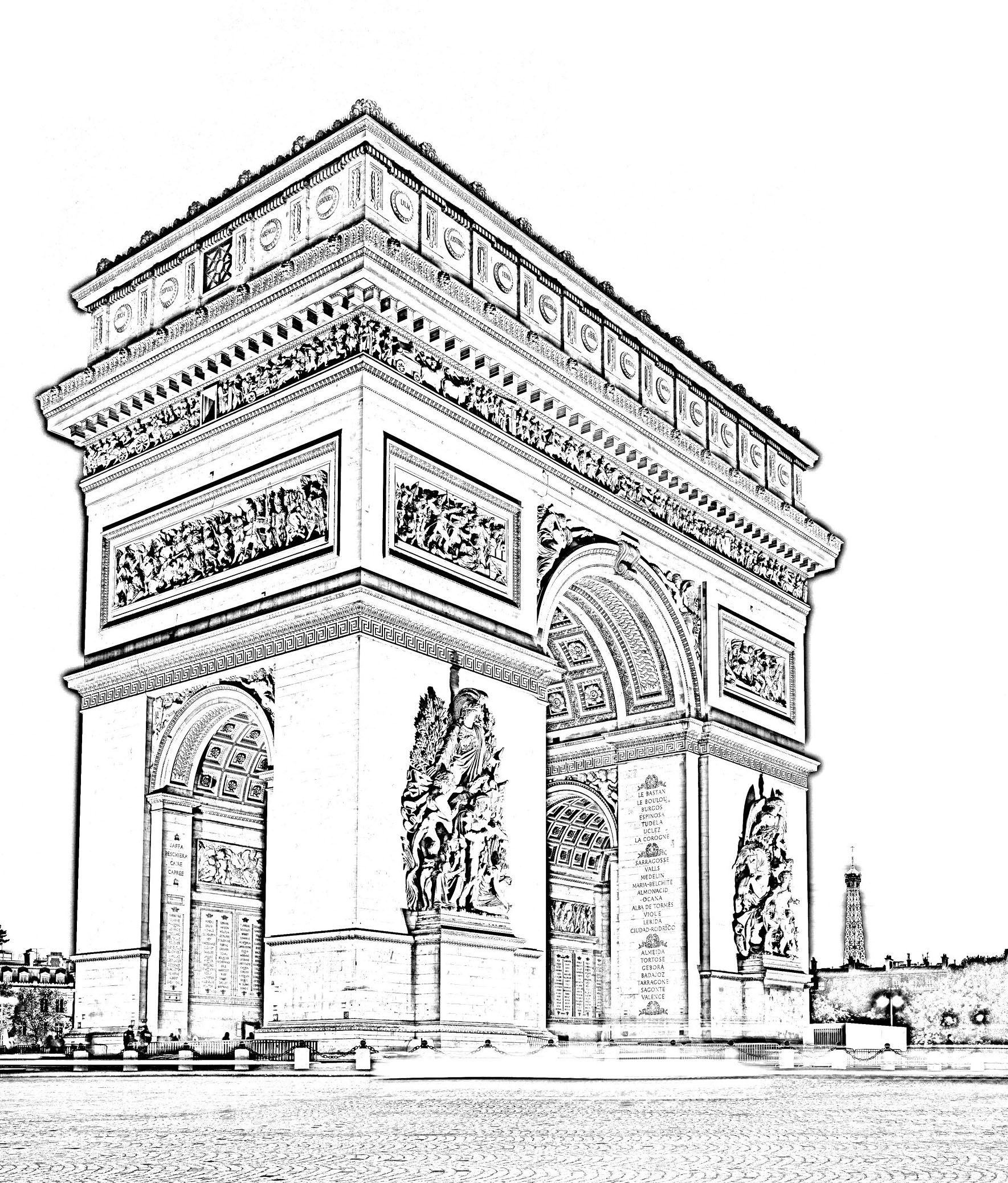 The Arc de Triomphe of Paris, capital of France, in High Definition and in black & white