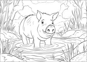 Coloring pig in a mud pool isa