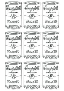 Printable Andy Warhol Coloring Page for adults : Campbell's Soup Cans