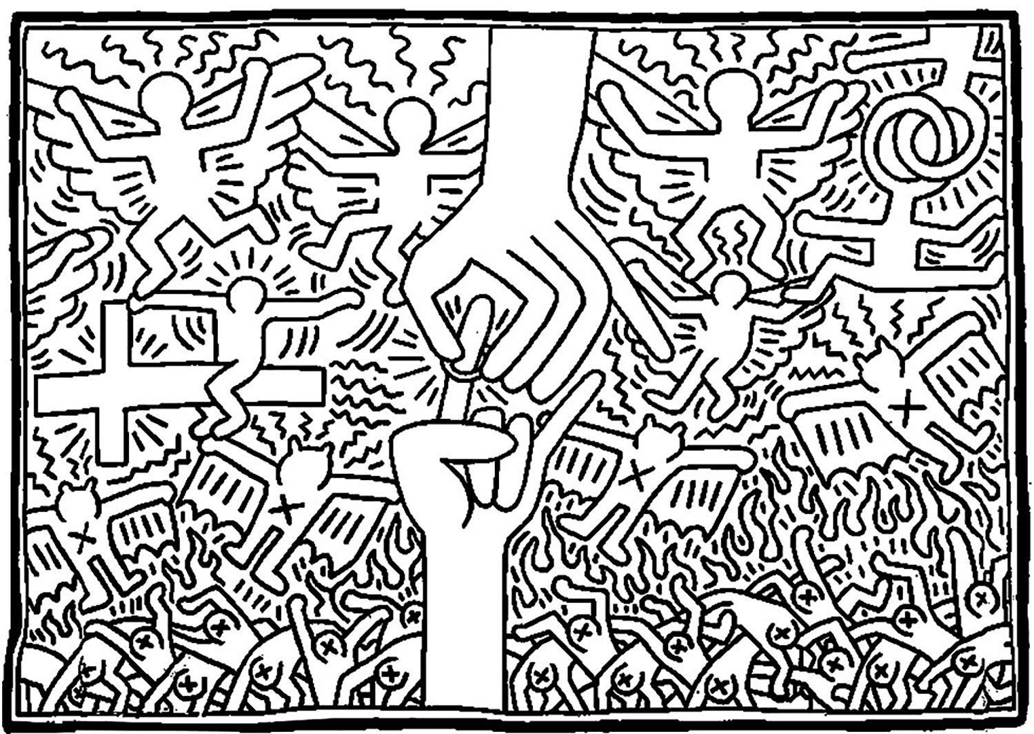 Coloring page created from a Keith Haring painting