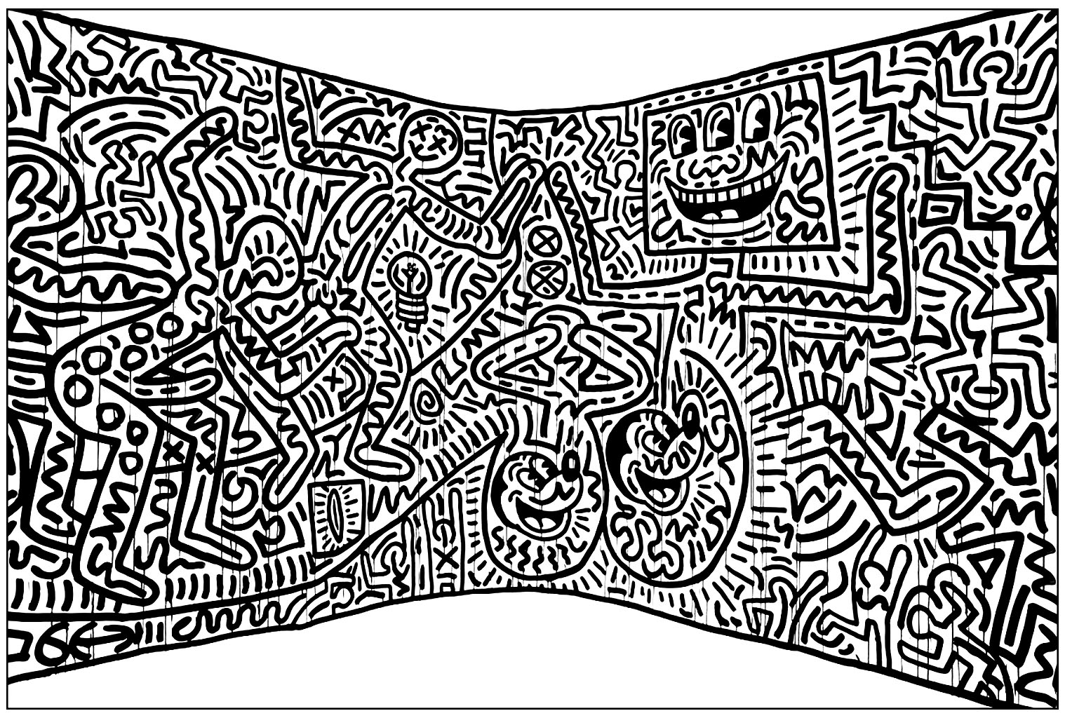 Coloring page created from a Keith Haring fresco
