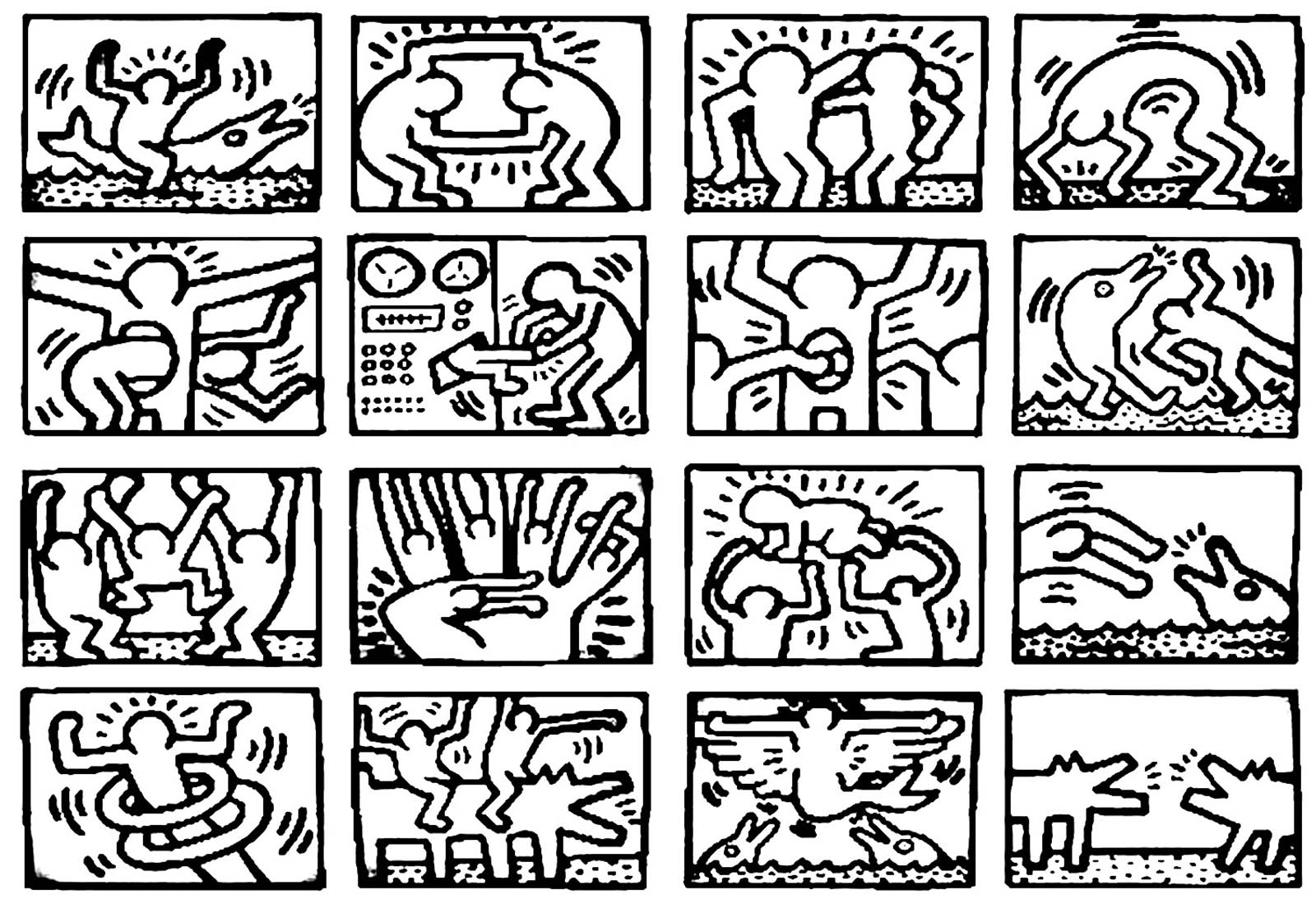 Many situations with Keith Haring characters