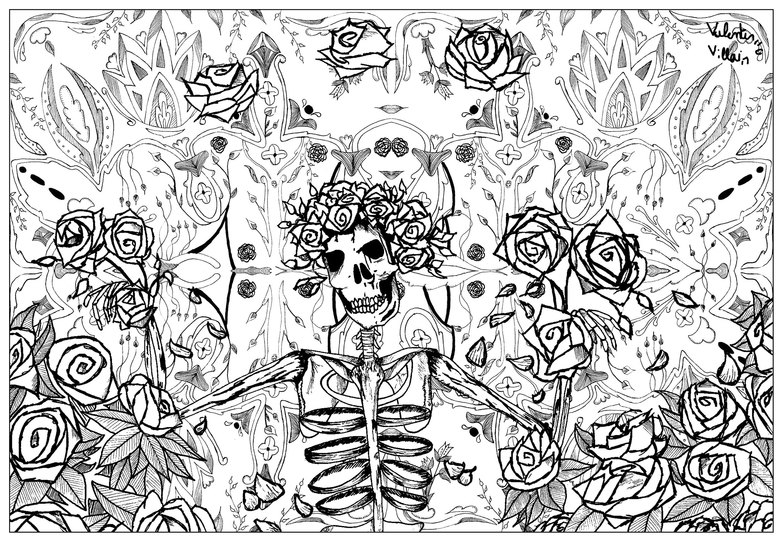 Original illustration inspired by the visuals of the American rock band Grateful Dead. Grateful dead is considered one of the main representatives of the psychedelic movement.This coloring page is perfect for music and psychedelic lovers. It will allow you to immerse yourself in a unique universe and develop your creativity, Artist : Valentin