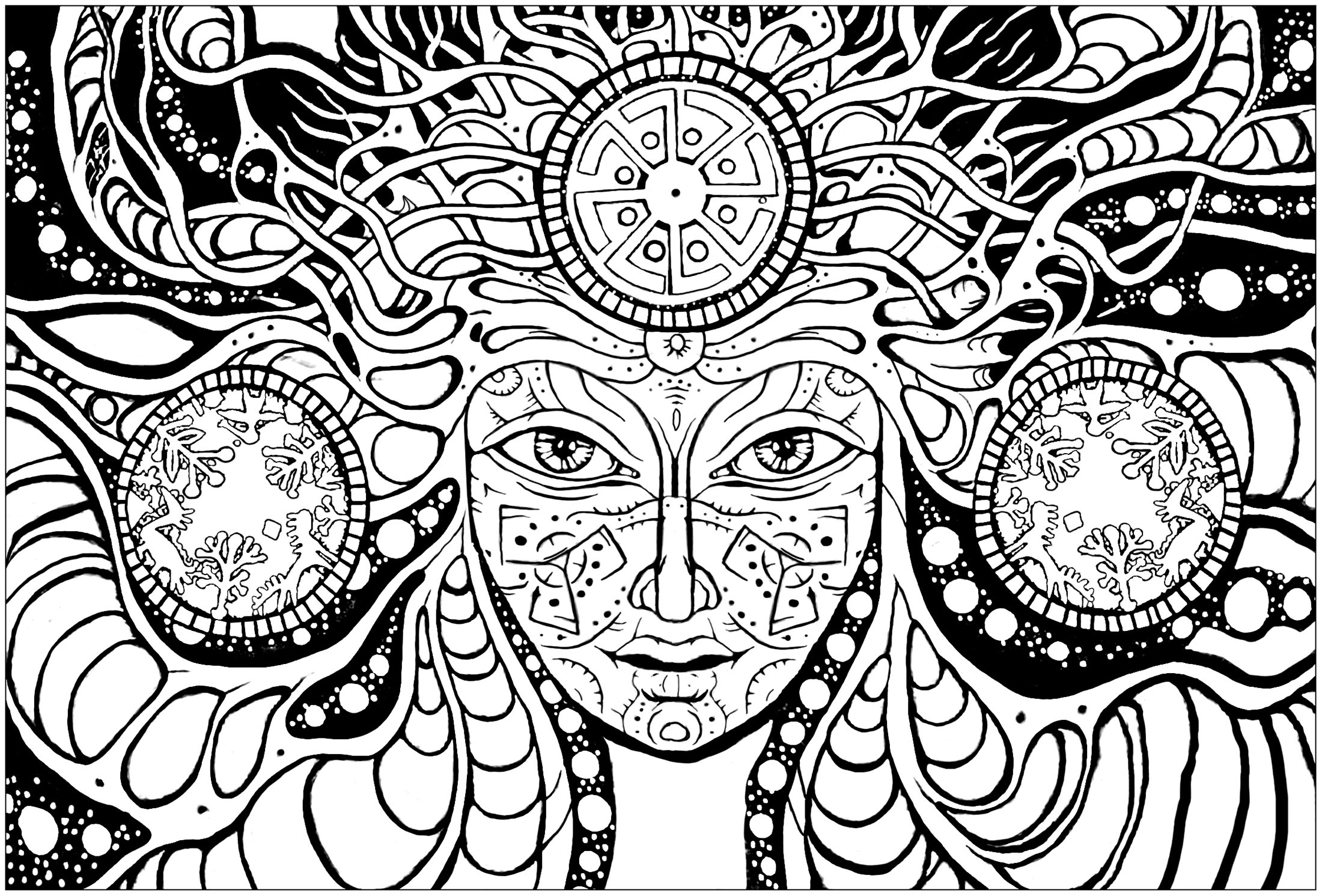 Psychedelic woman - Psychedelic Adult Coloring Pages