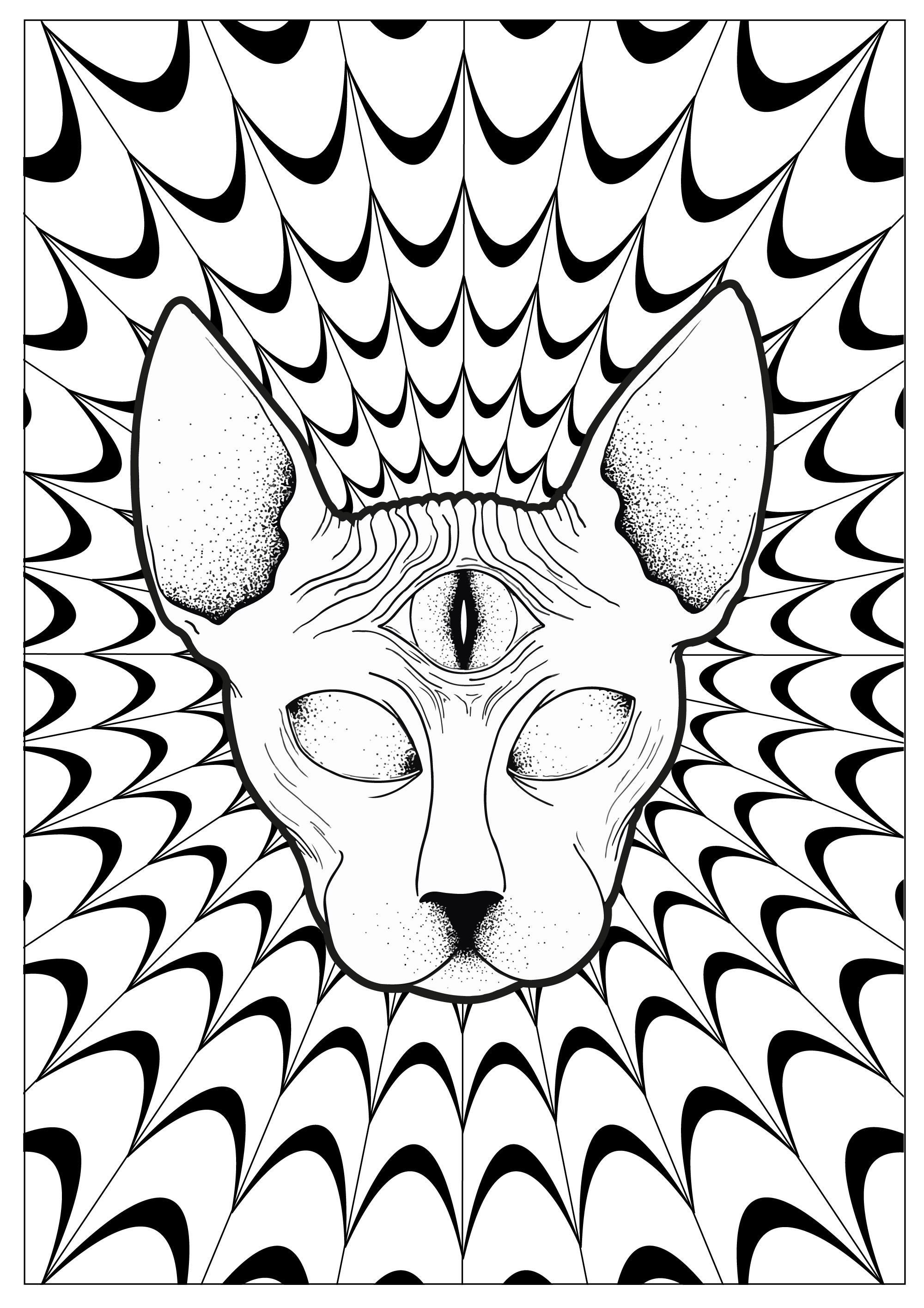 Download Cat psychedelic sphynx - Psychedelic Adult Coloring Pages