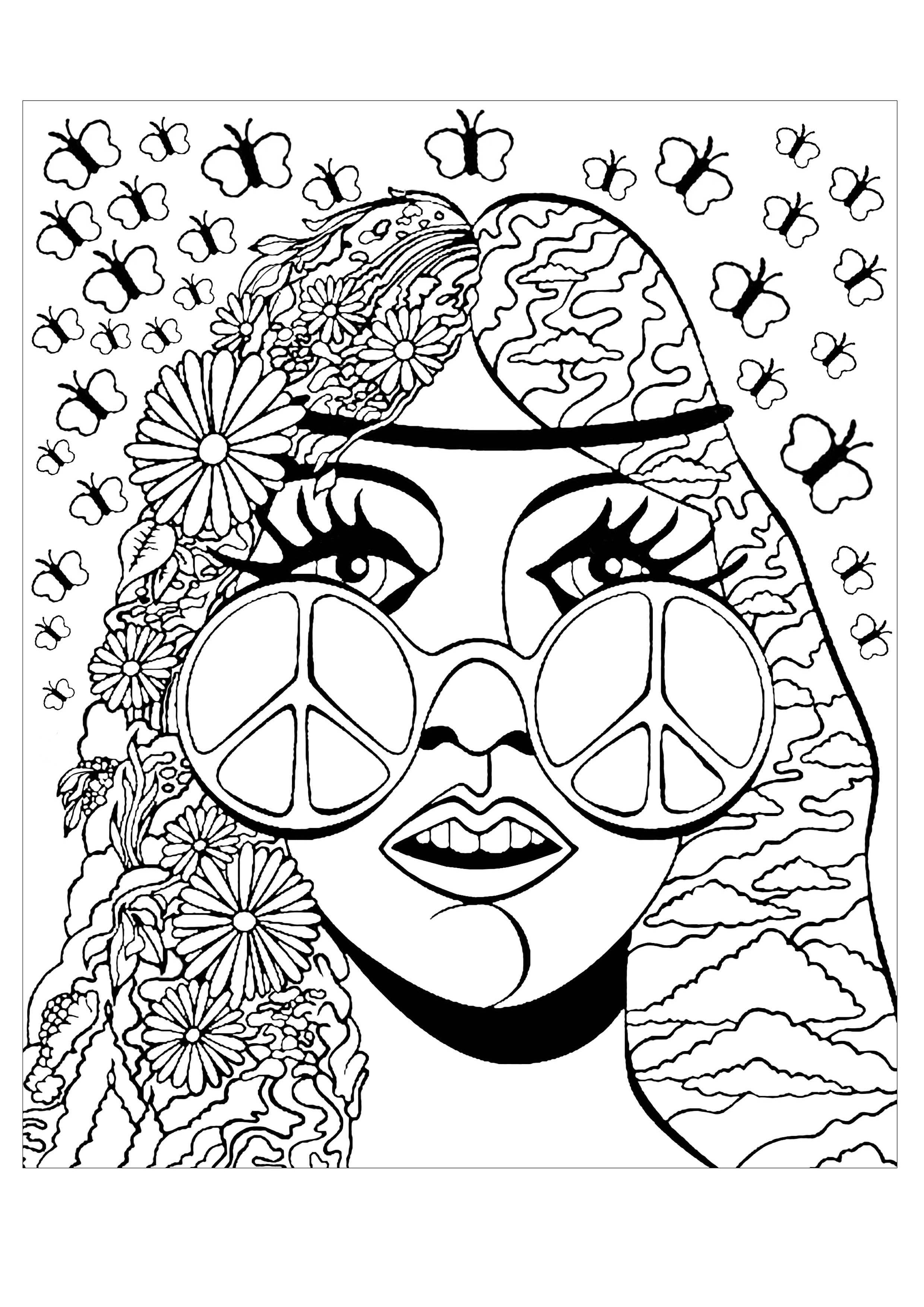 psychedelic girl butterflies psychedelic adult coloring pages