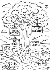 Tree of serenity with inspirational phrases