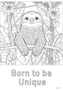 Sloth with "Born to be unique" text