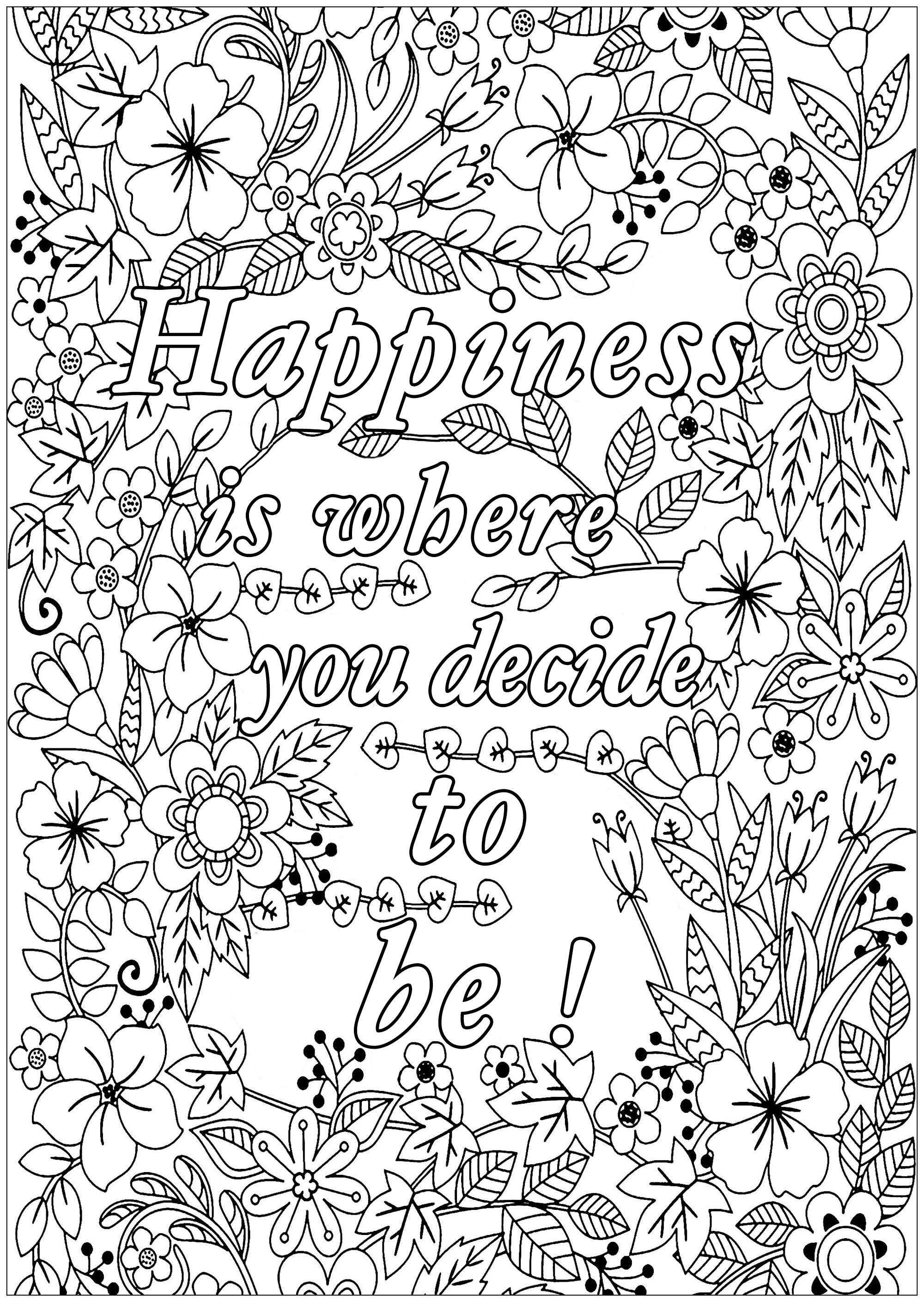 Download Happiness Is Where You Decide To Be Positive Inspiring Quotes Adult Coloring Pages