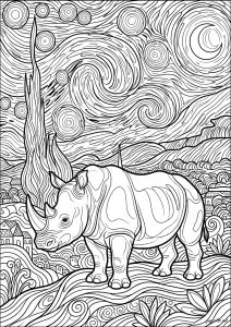 Rhinoceros standing under a starry sky